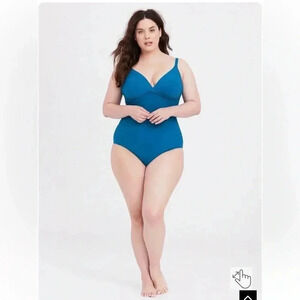 Torrid Womens Plus Size Blue Wireless Shadow Stripe One‎ Piece Swimsuit 6X
